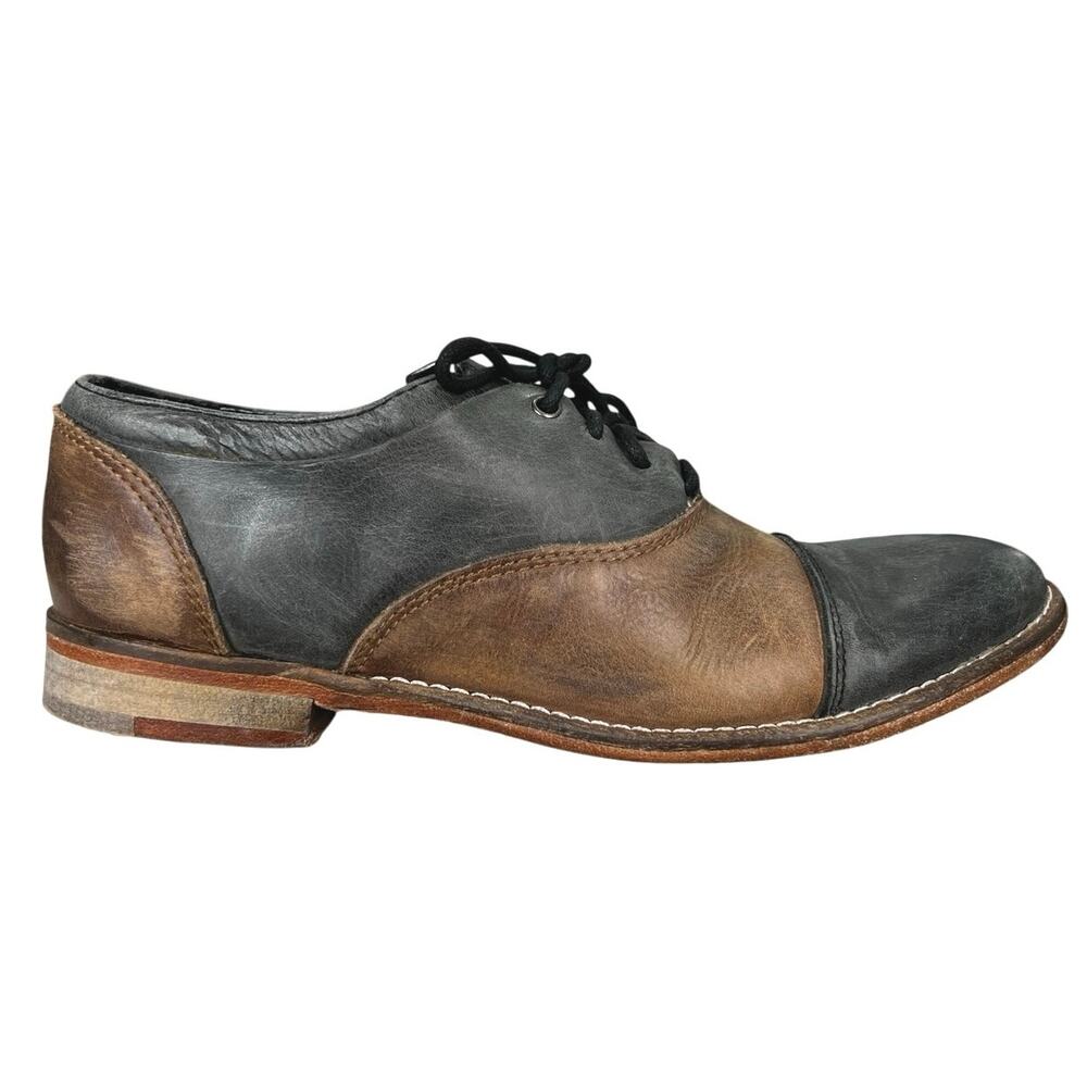 Free People Two-Tone Brown and Charcoal Leather Oxford Flats